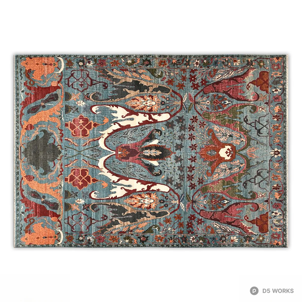 Ornate Patterned Rug With Floral And Animal Motifs 3d model - Image 1