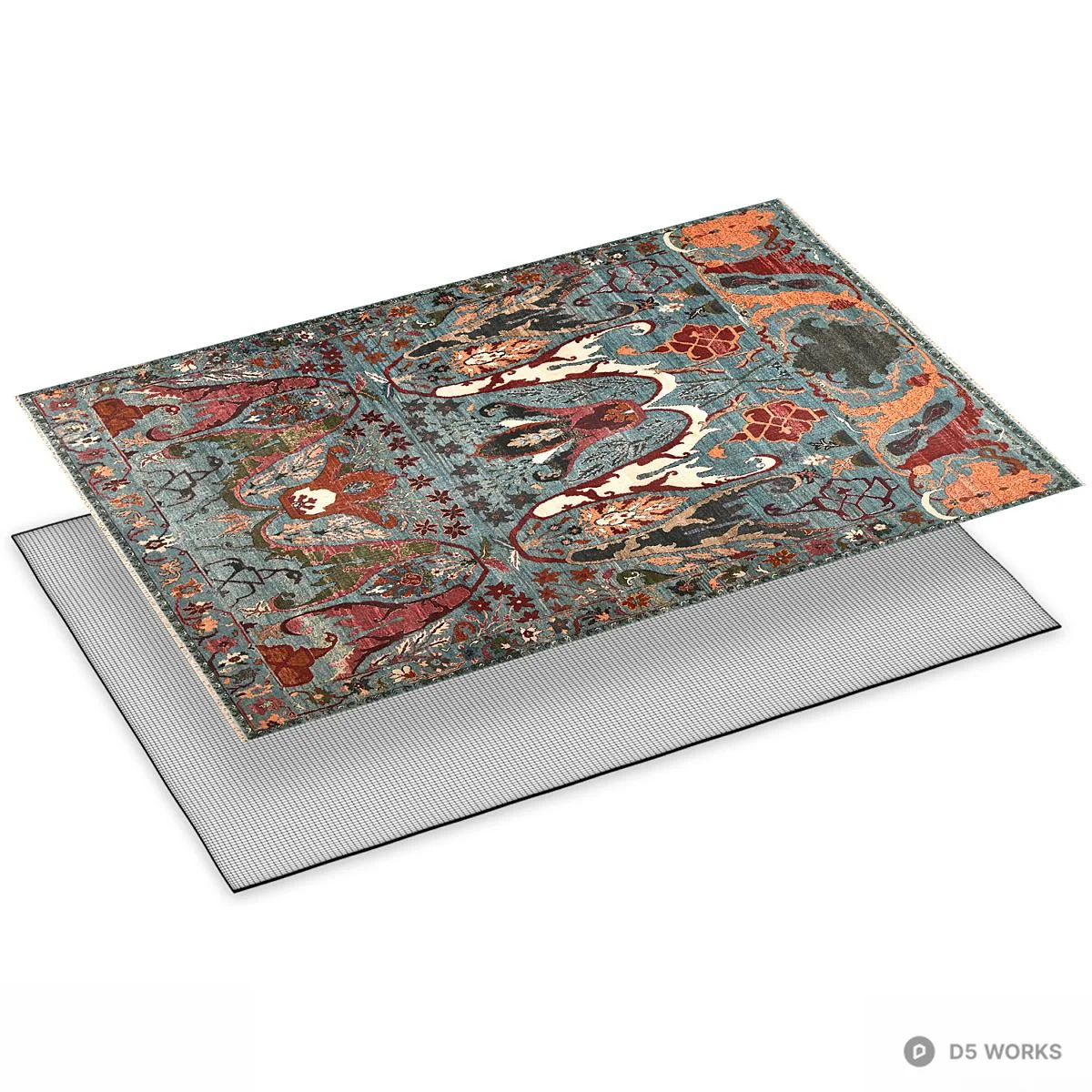 Ornate Patterned Rug With Floral And Animal Motifs 3d model thumbnail 2
