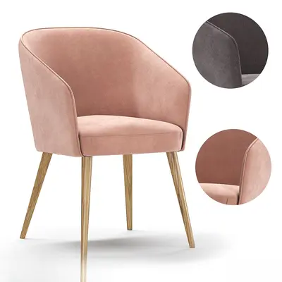 Velvet Upholstered Armchair With Wooden Legs 3d model