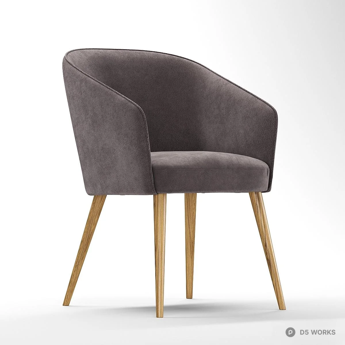 Velvet Upholstered Armchair With Wooden Legs 3d model thumbnail 2