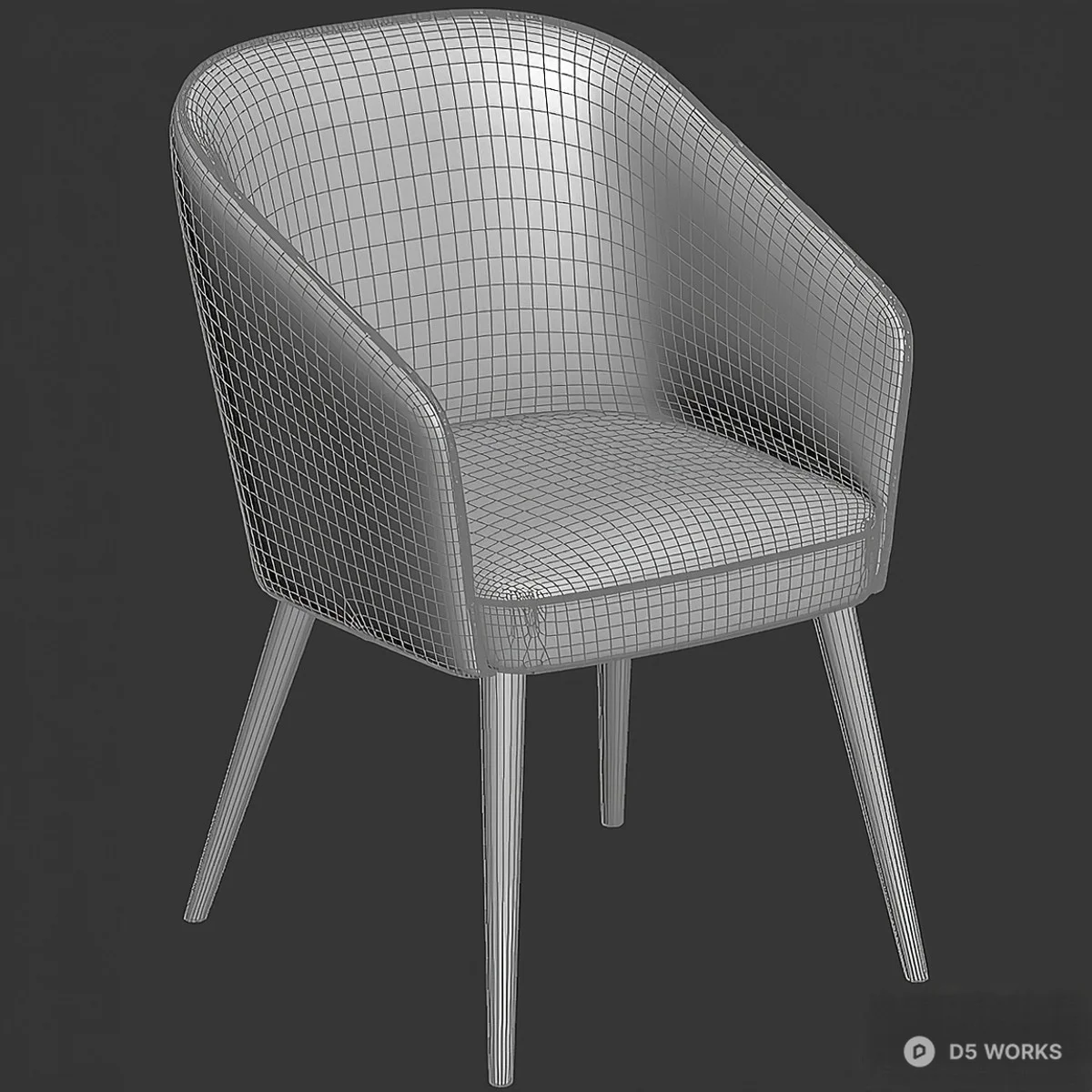 Velvet Upholstered Armchair With Wooden Legs 3d model thumbnail 6