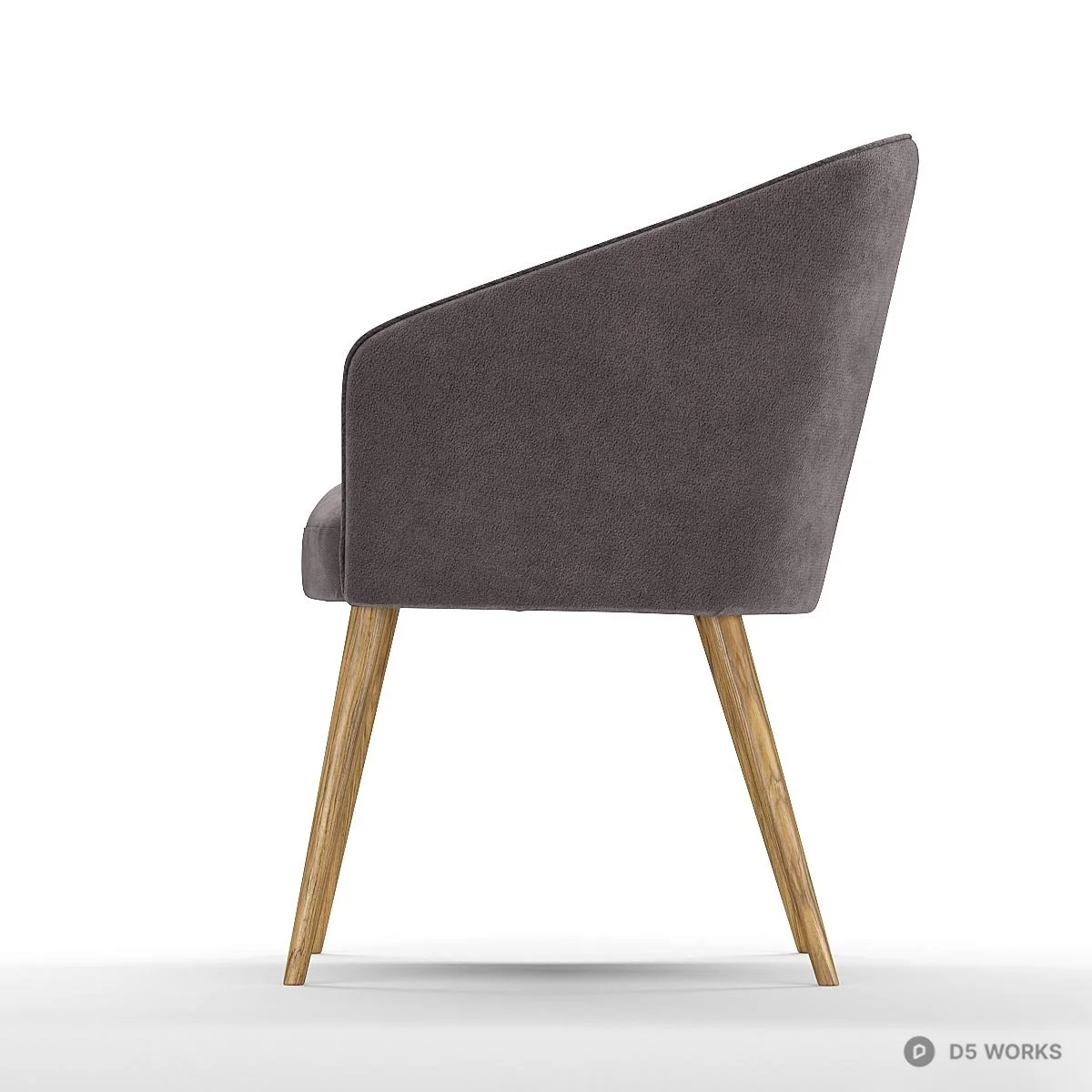 Velvet Upholstered Armchair With Wooden Legs 3d model thumbnail 4