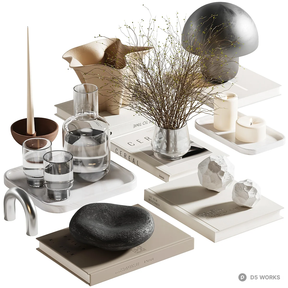 Minimalist Ceramic Decorative Objects Set 3d model - Image 1