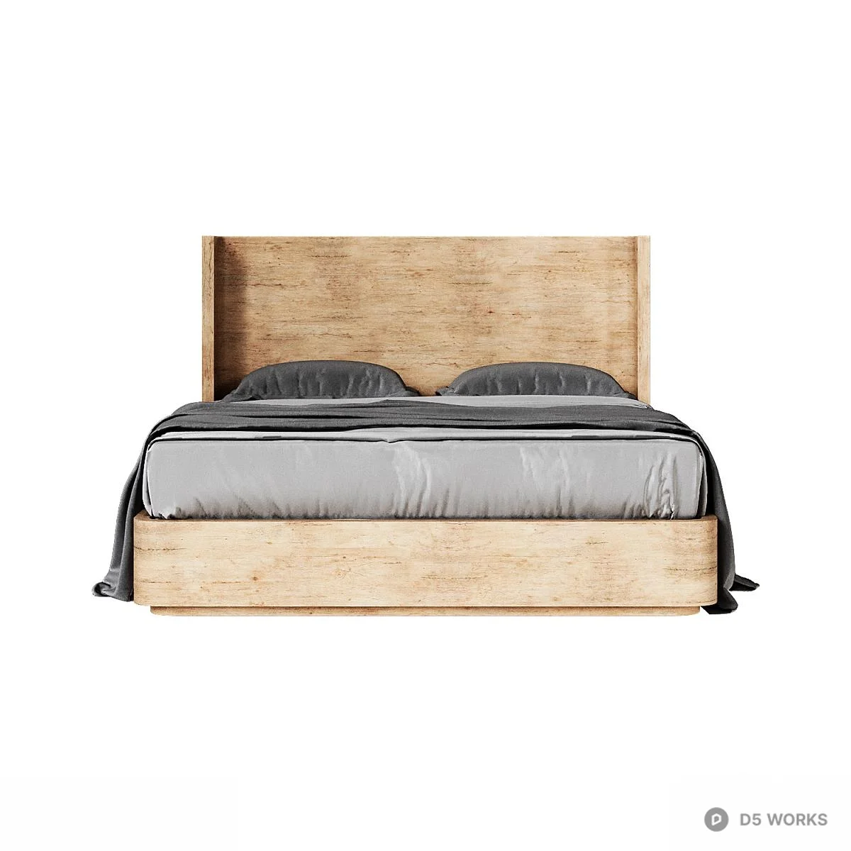 Wooden Platform Bed With Headboard 3d model thumbnail 2