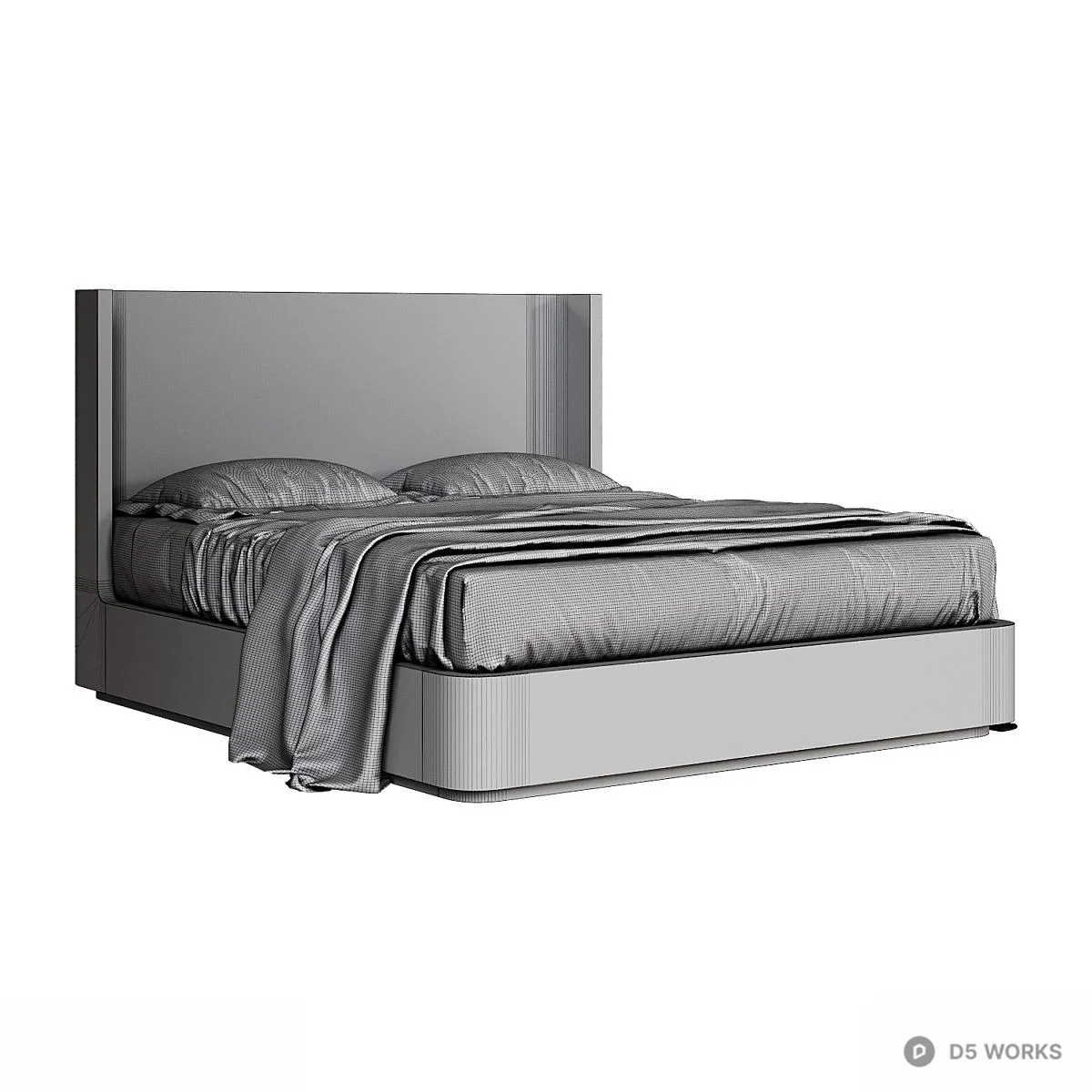 Wooden Platform Bed With Headboard 3d model thumbnail 4