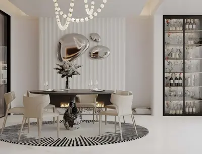 Minimalist Luxury Dining Room with Sculptural Chandelier 3d model