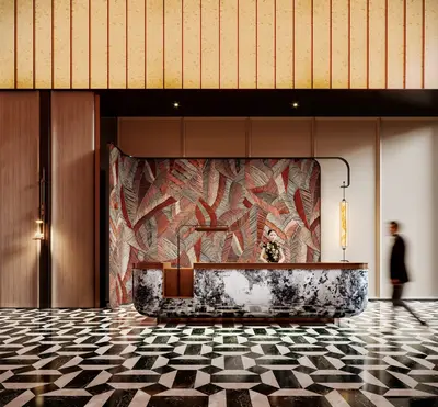 Modern Front Desk With Geometric Floor 3d model