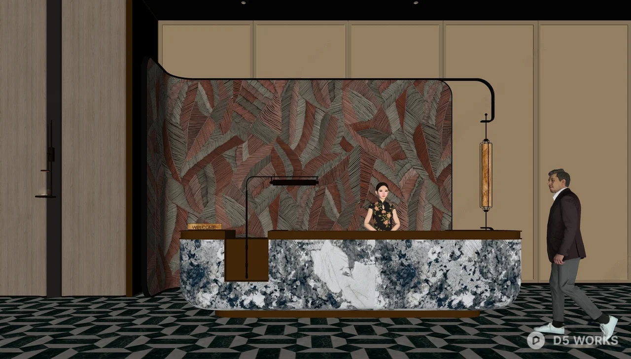 Modern Front Desk With Geometric Floor 3d model thumbnail 2