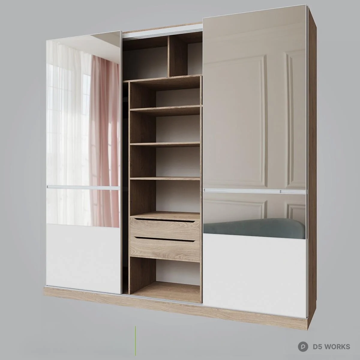 Mirror Front Sliding Door Wardrobe 3d model thumbnail 2