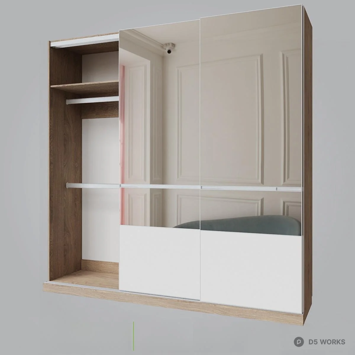 Mirror Front Sliding Door Wardrobe 3d model thumbnail 3