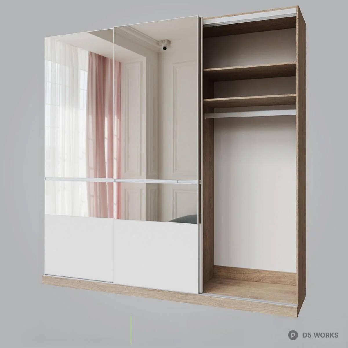 Mirror Front Sliding Door Wardrobe 3d model thumbnail 4