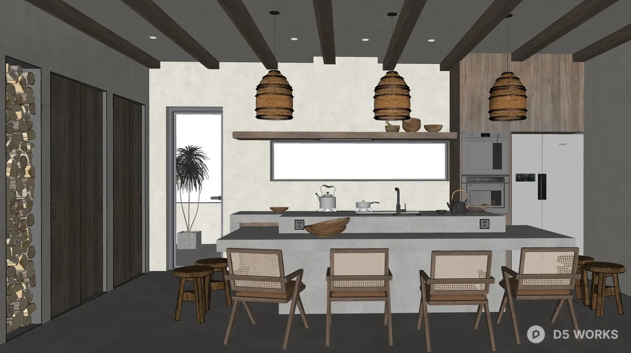 Minimalist Open Kitchen With Wooden Accents 3d model thumbnail 2