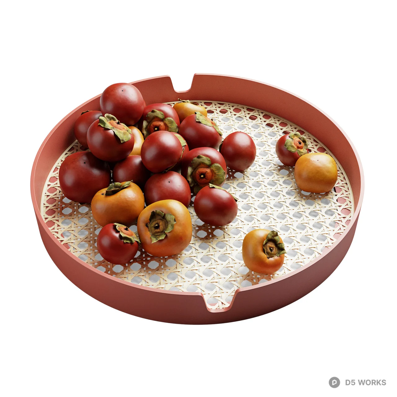 Woven Mesh Fruit Tray With Persimmons 3d model - Image 1