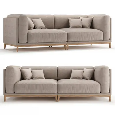 Minimalist Fabric Three-Seater Sofa With Wooden Legs 3d model