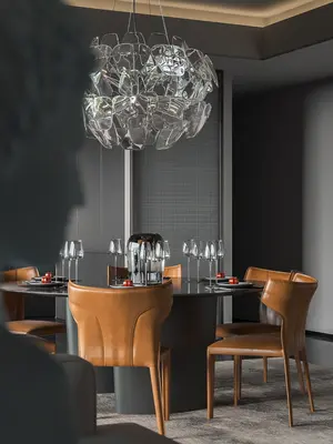 Modern Luxury Dining Booth with Glass Chandelier 3d model