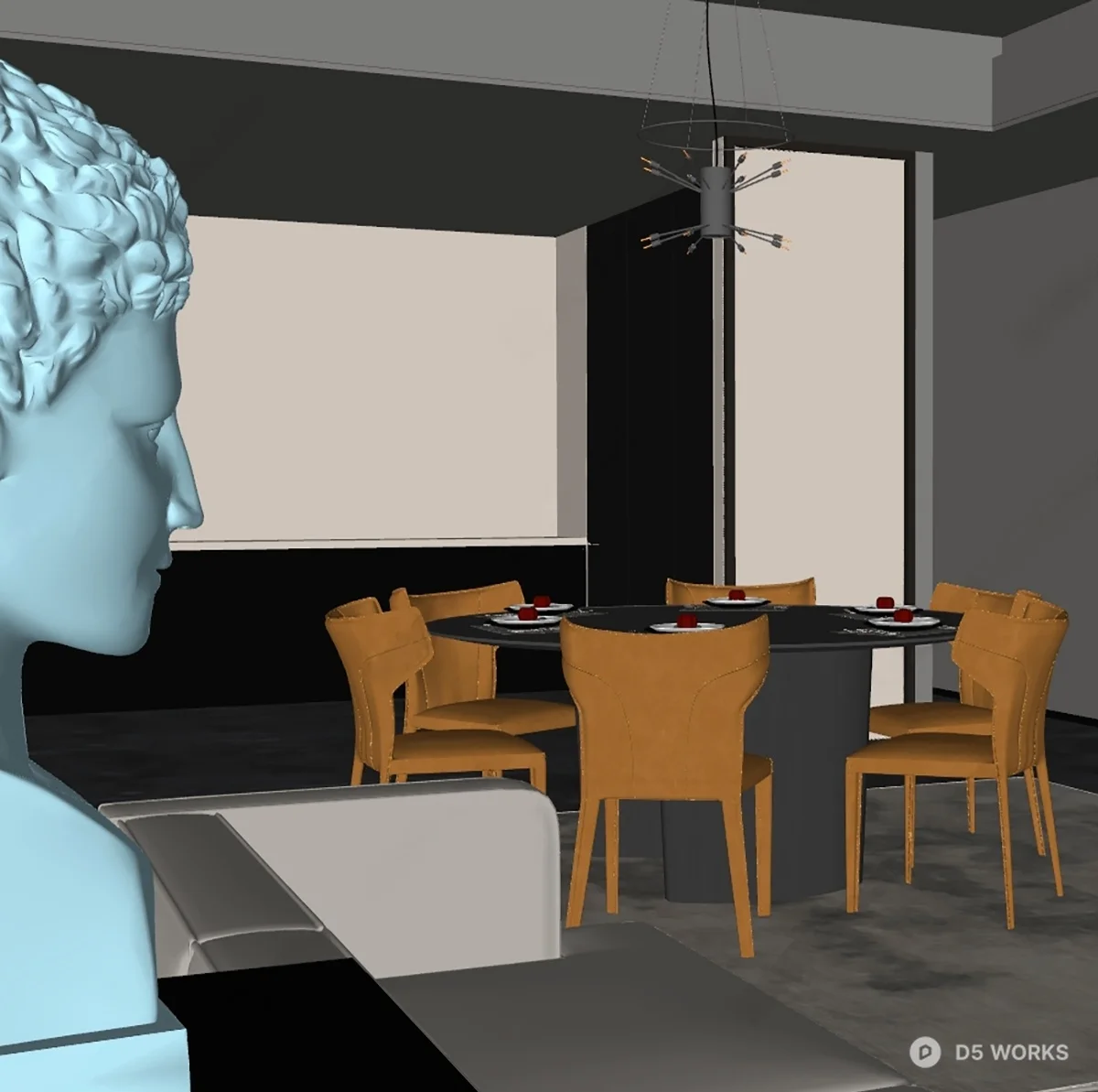 Modern Luxury Dining Booth with Glass Chandelier 3d model thumbnail 2
