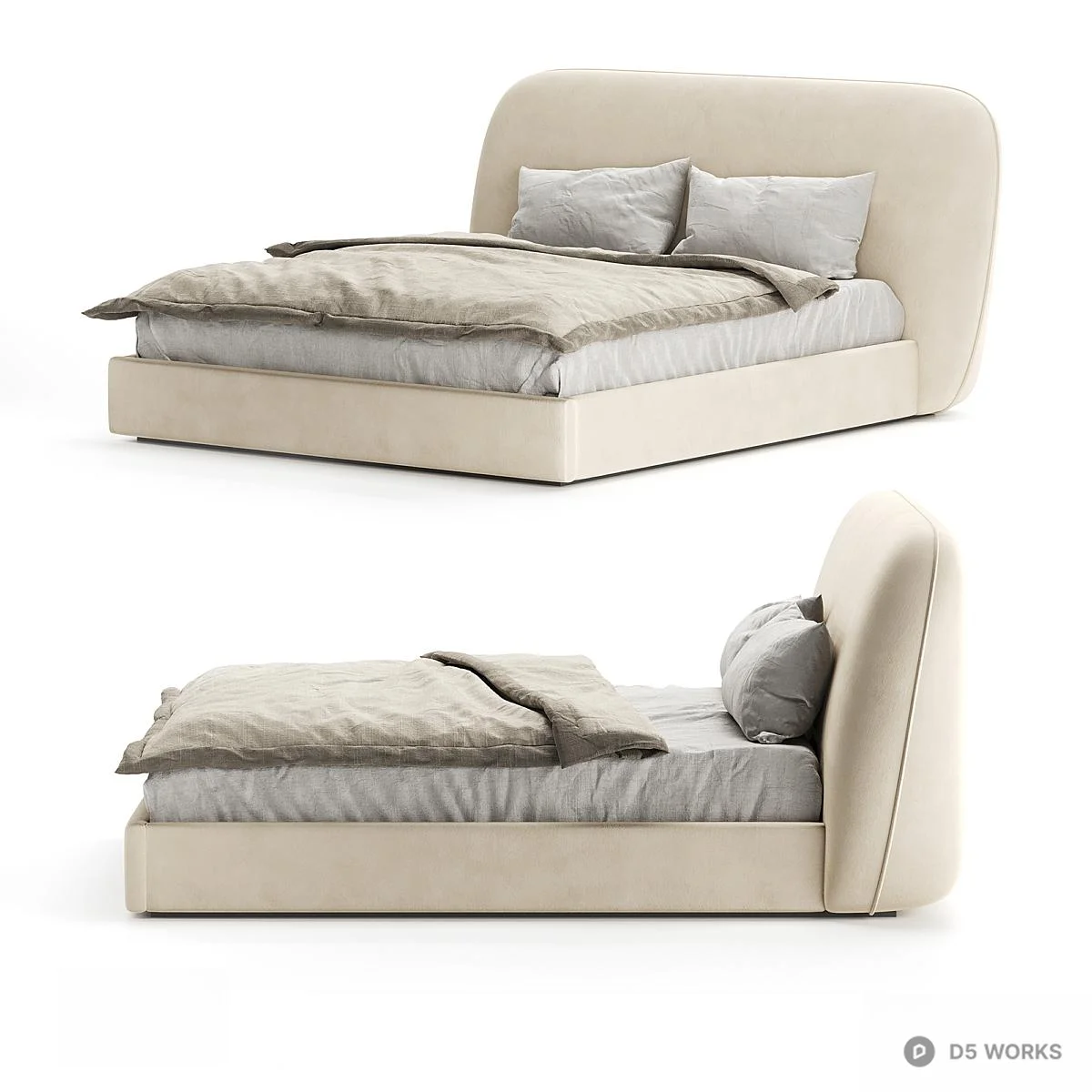 Minimalist Upholstered Double Bed 3d model thumbnail 2