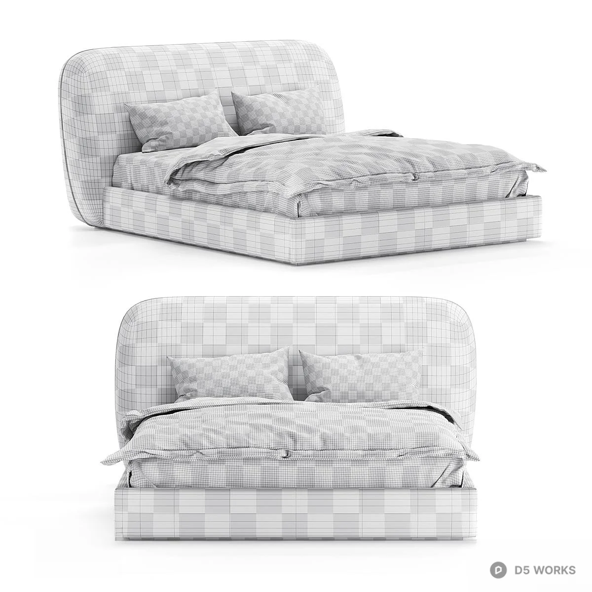 Minimalist Upholstered Double Bed 3d model thumbnail 4