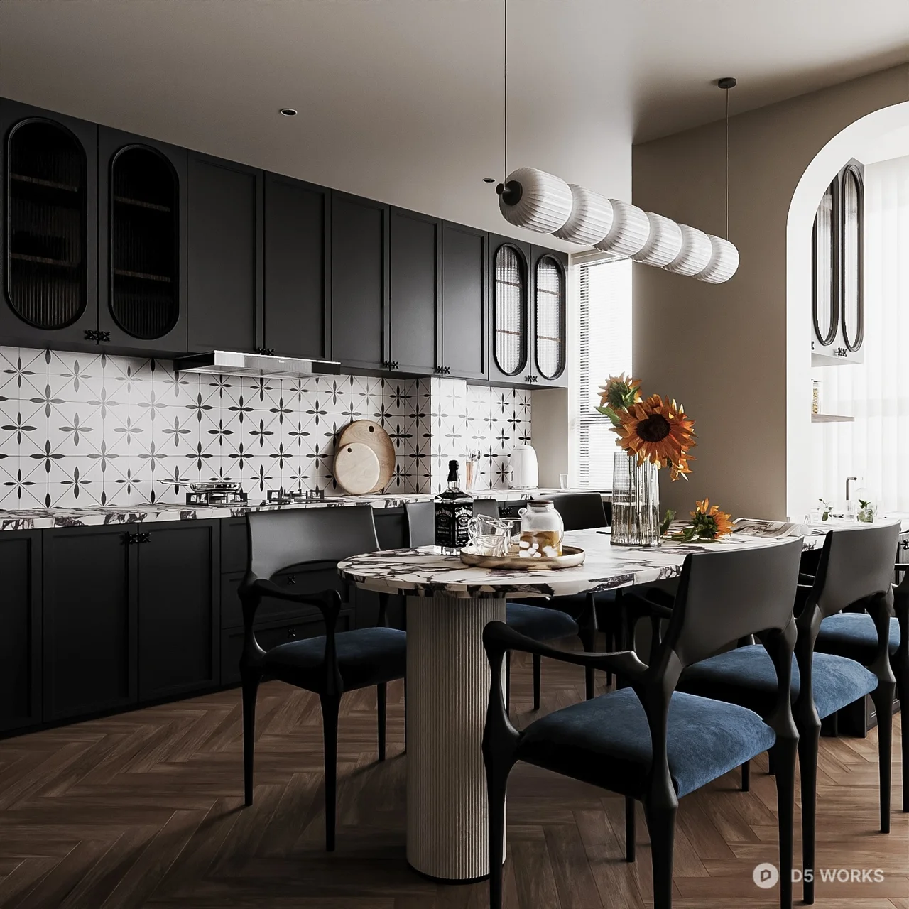 Modern Luxury Living Dining Space 3d model thumbnail 4