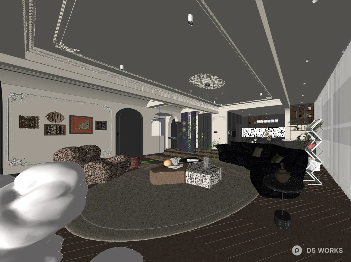 Modern Luxury Living Dining Space 3d model thumbnail 3