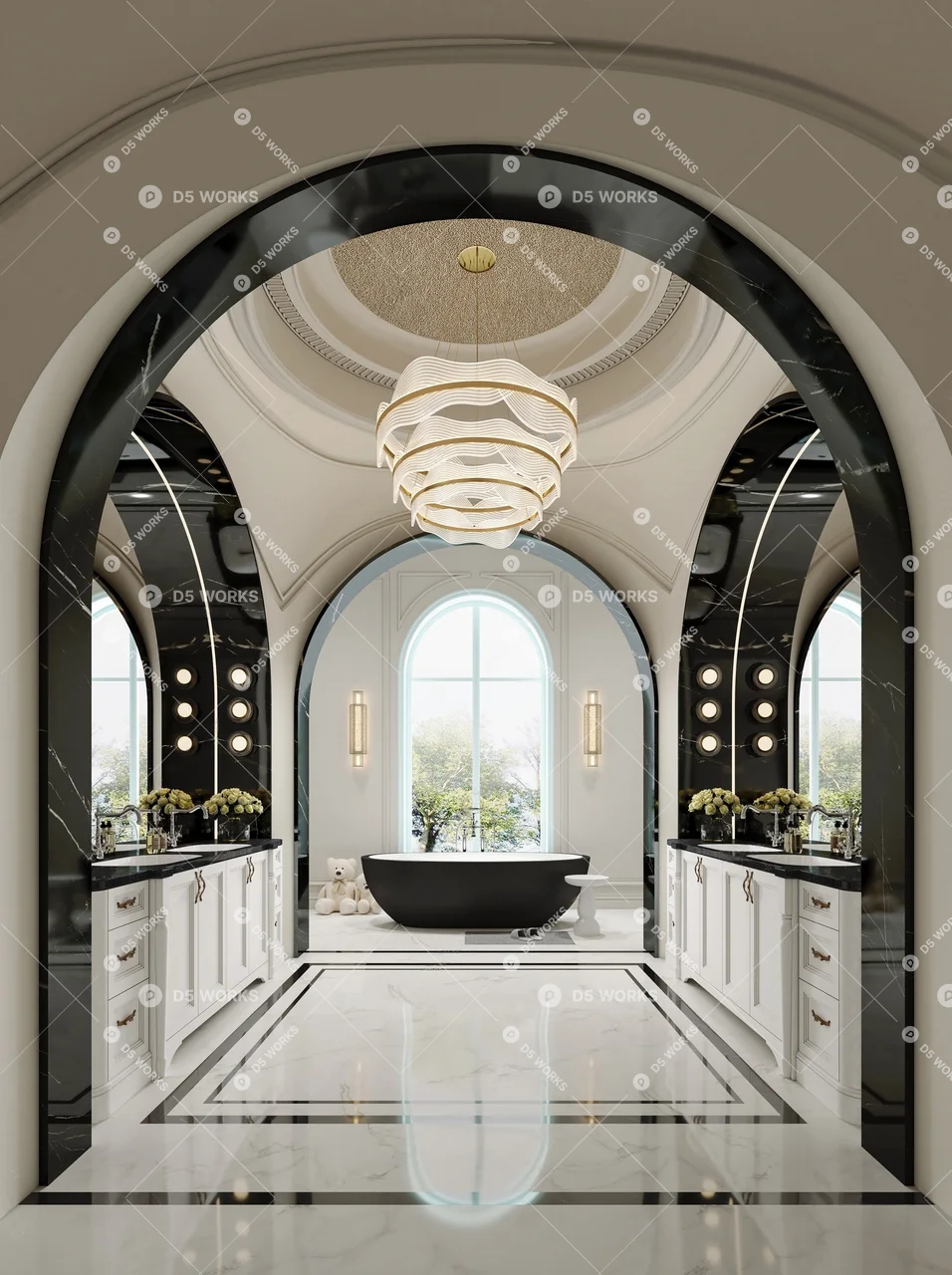 Luxury Bathroom With Arched Entrance And Freestanding Bathtub 3d model - Image 1