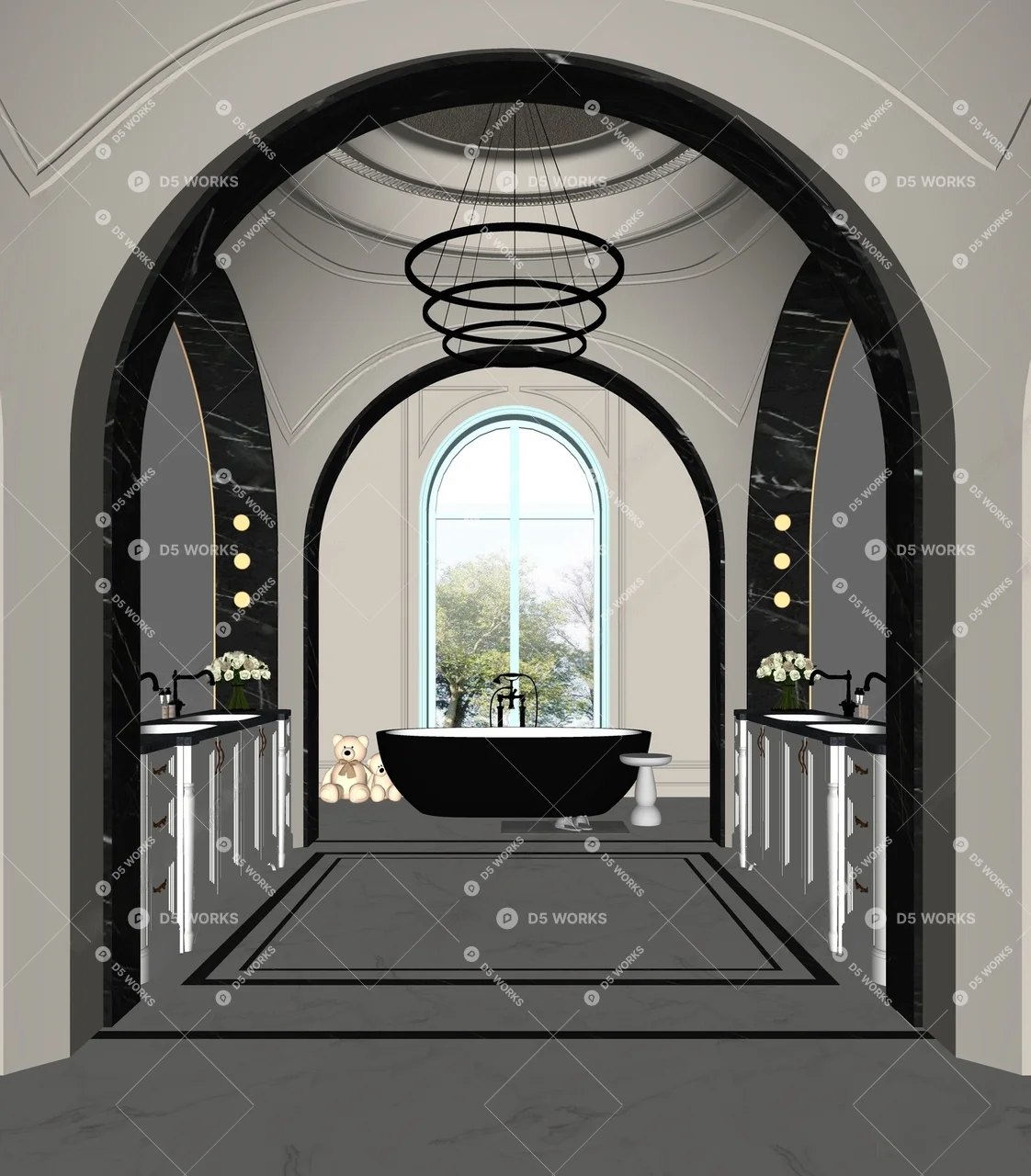 Luxury Bathroom With Arched Entrance And Freestanding Bathtub 3d model thumbnail 2