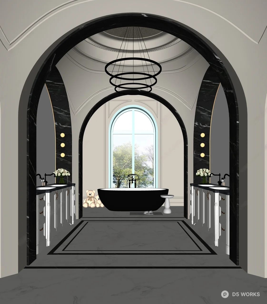 Luxury Bathroom With Arched Entrance And Freestanding Bathtub 3d model thumbnail 2