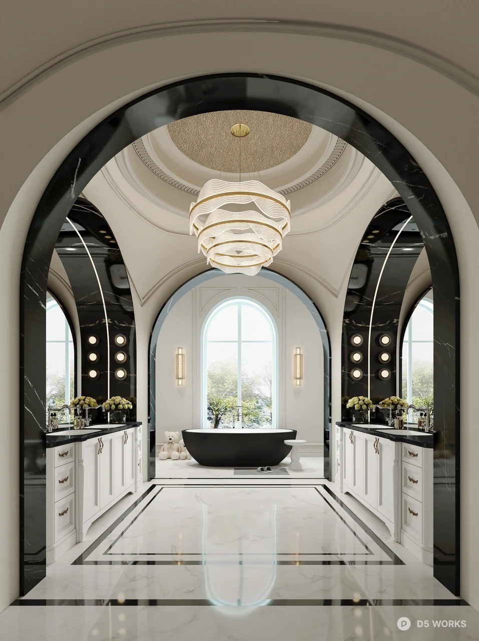 Luxury Bathroom With Arched Entrance And Freestanding Bathtub 3d model - Image 1