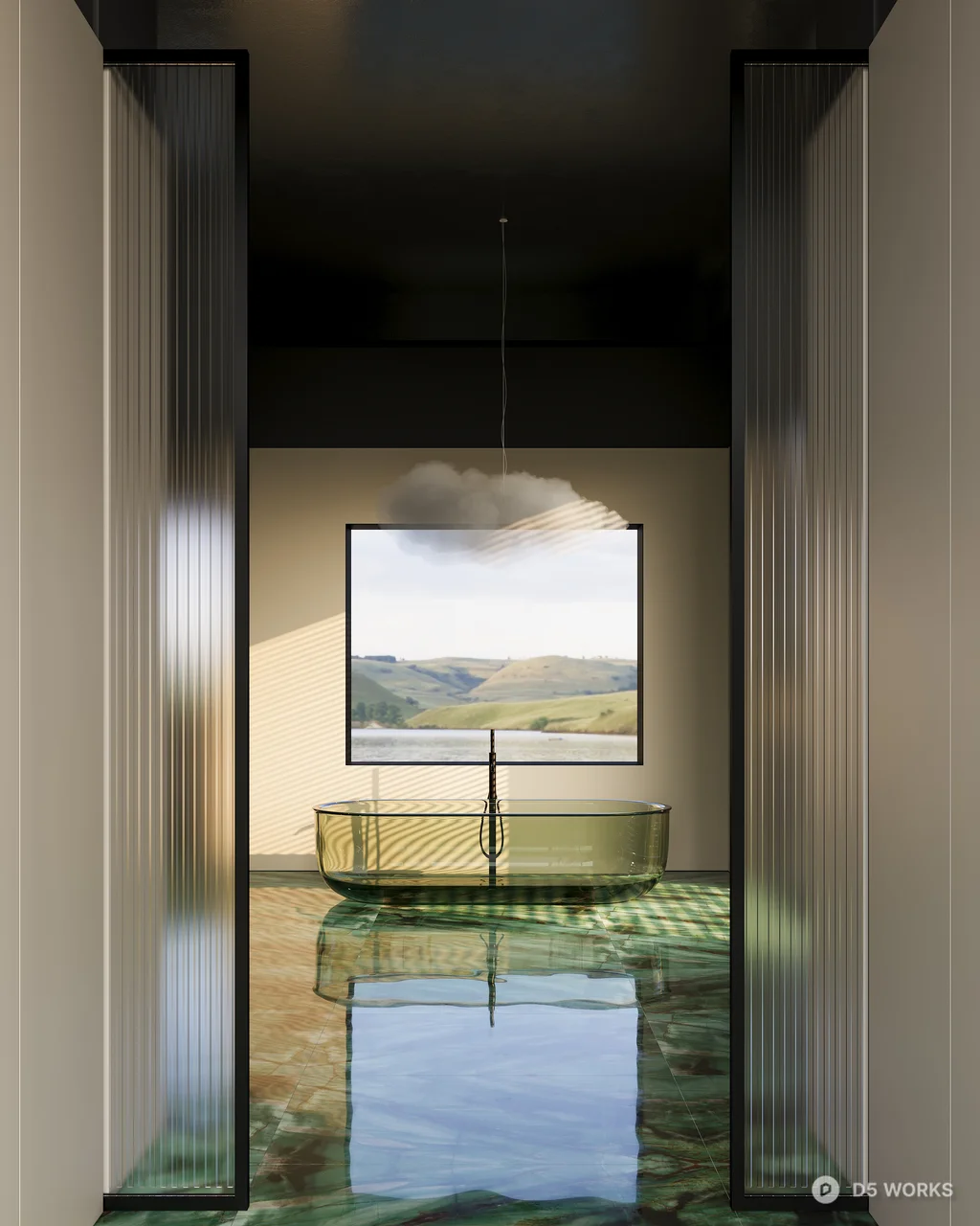 Minimalist Bathroom With Landscape View 3d model - Image 1