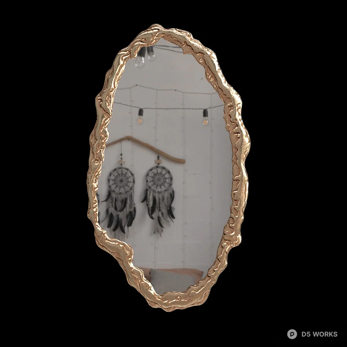 Ornate Gold Frame Dreamcatcher Mirror 3d model - Image 1