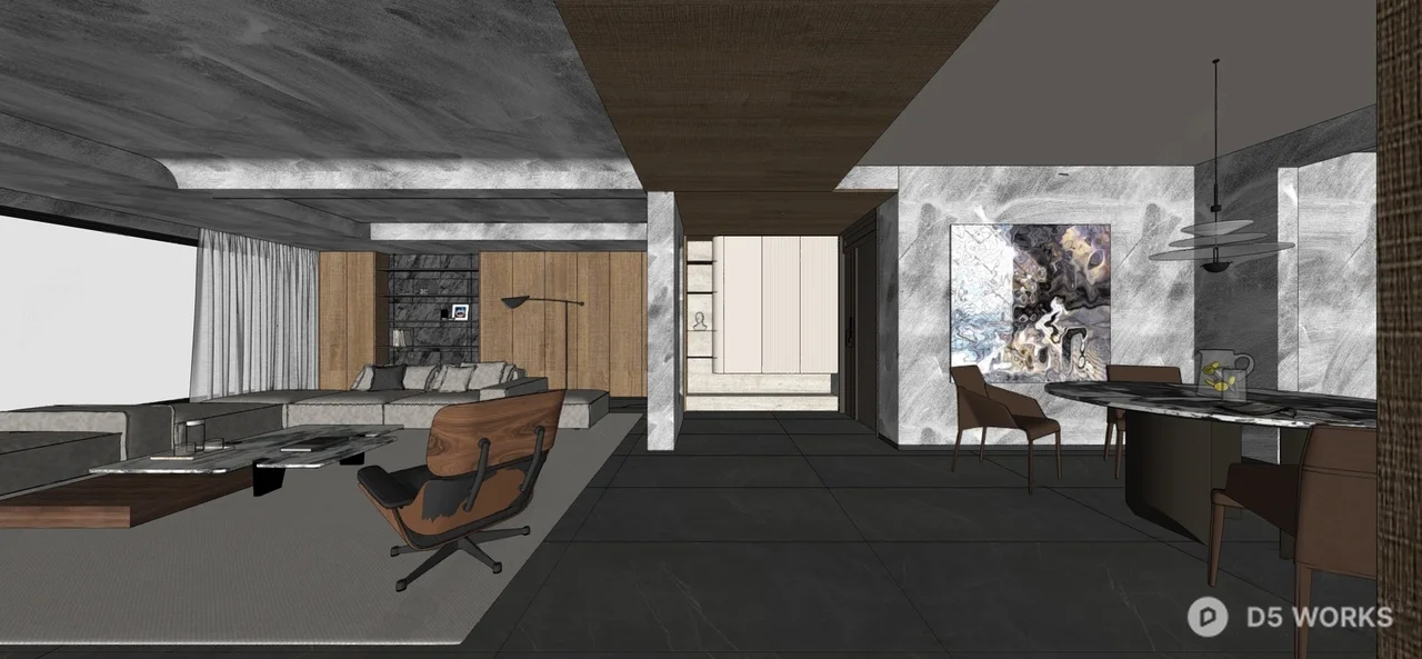 Minimalist Living Room with Stone Accent Wall 3d model thumbnail 2