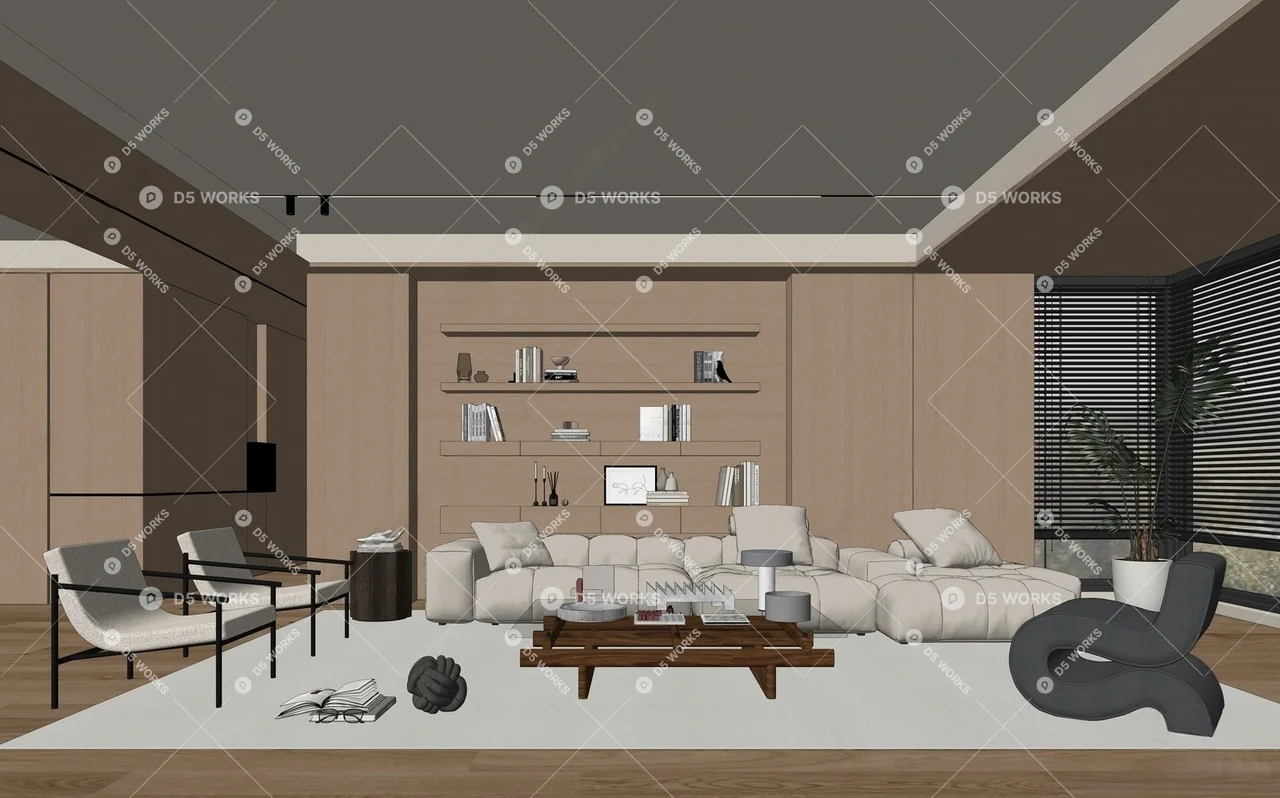 Mid-Century Modern Home Living Room 3d model thumbnail 2