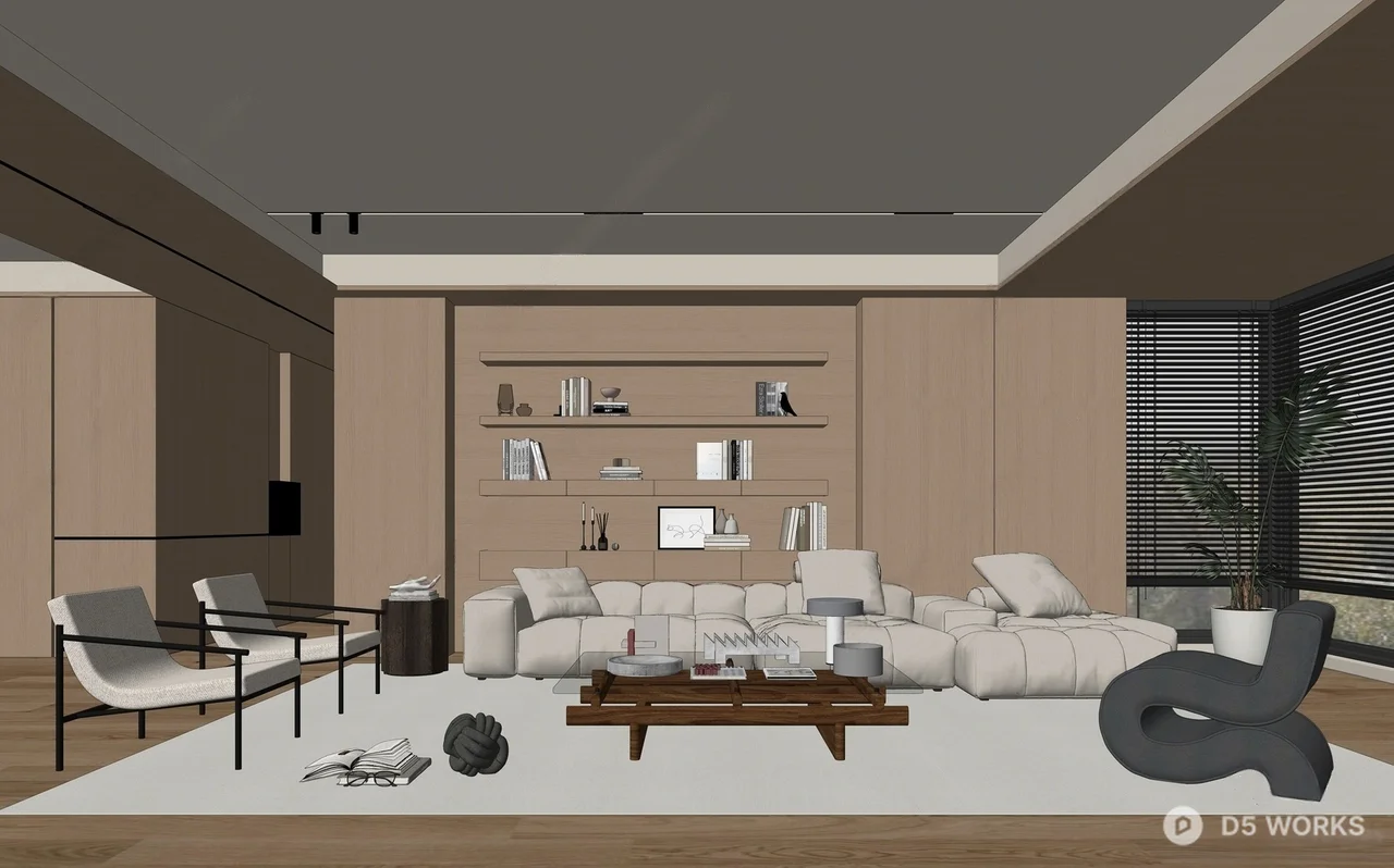 Minimalist Living Room with Neutral Tones 3d model thumbnail 2