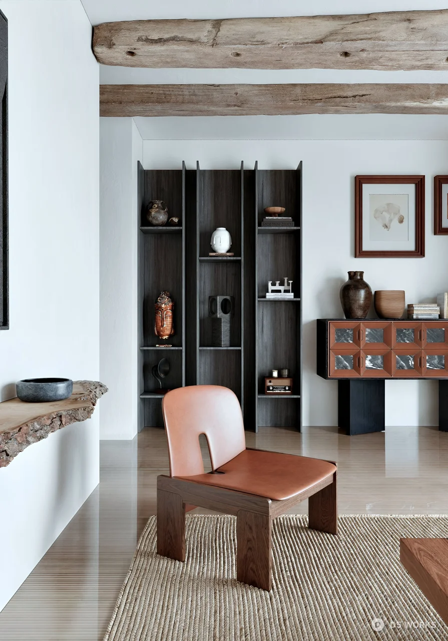Minimalist Living Room With Exposed Beam Ceiling 3d model thumbnail 2