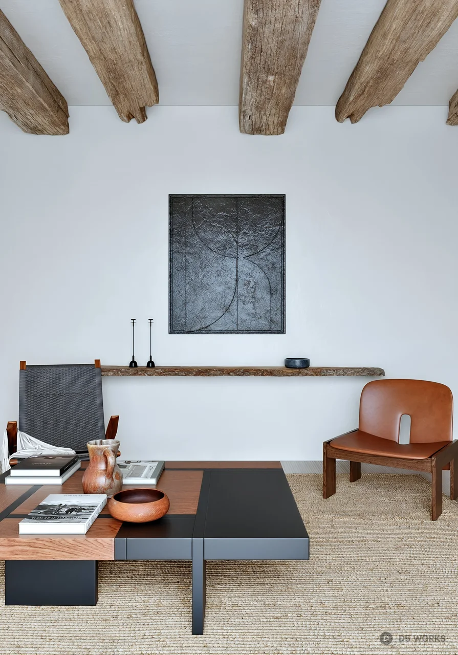 Minimalist Living Room With Exposed Beam Ceiling 3d model thumbnail 3