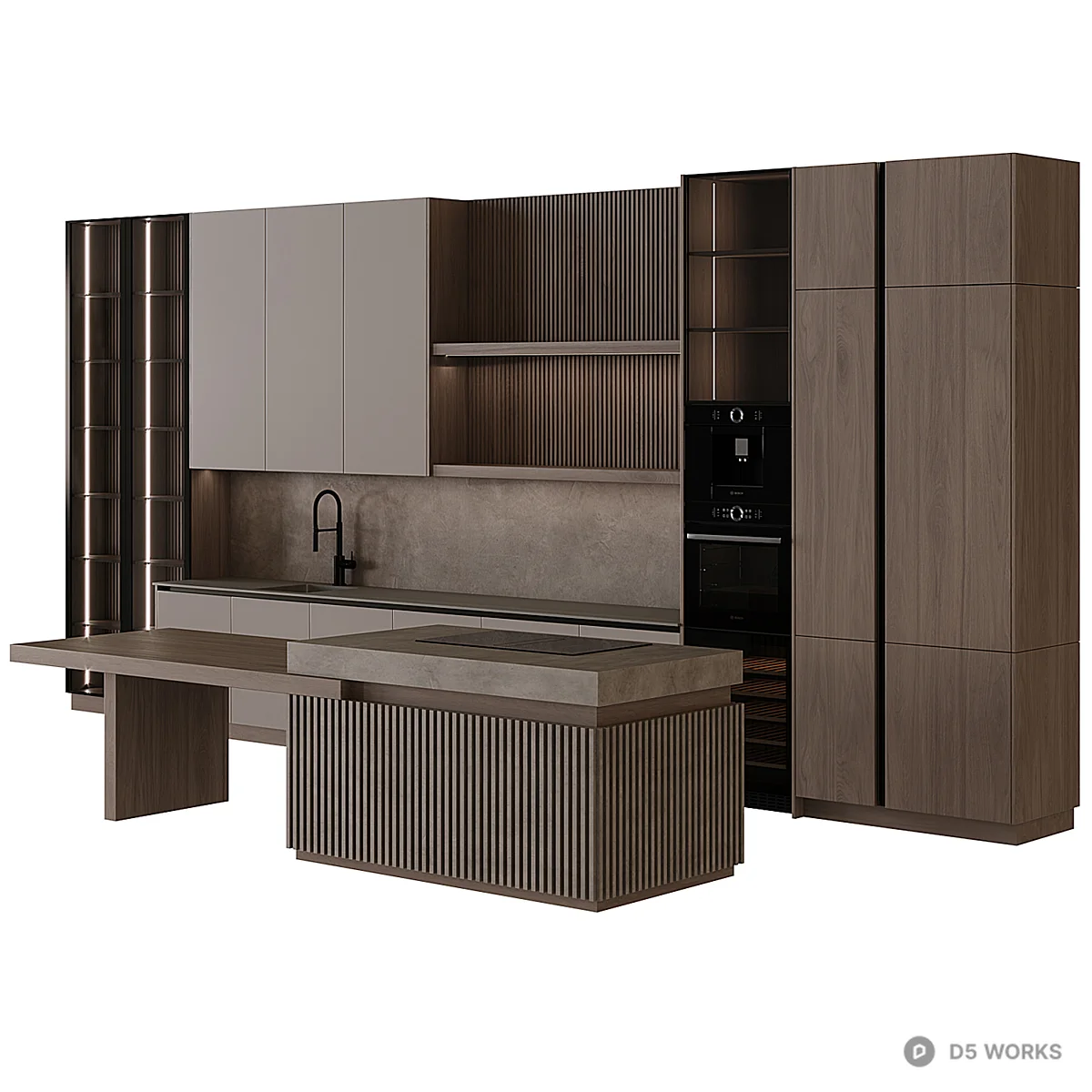 Modern Minimalist Kitchen Cabinet Set 3d model thumbnail 2