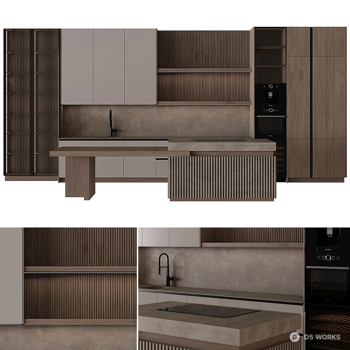Modern Minimalist Kitchen Cabinet Set 3d model - Image 1