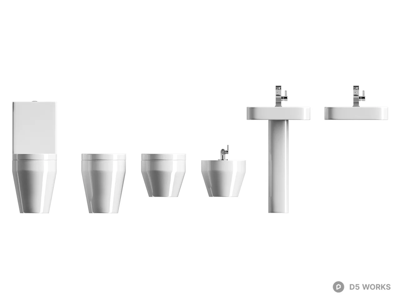 Minimalist White Toilet Set 3d model thumbnail 2