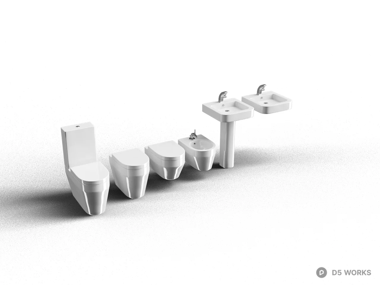 Minimalist White Toilet Set 3d model - Image 1