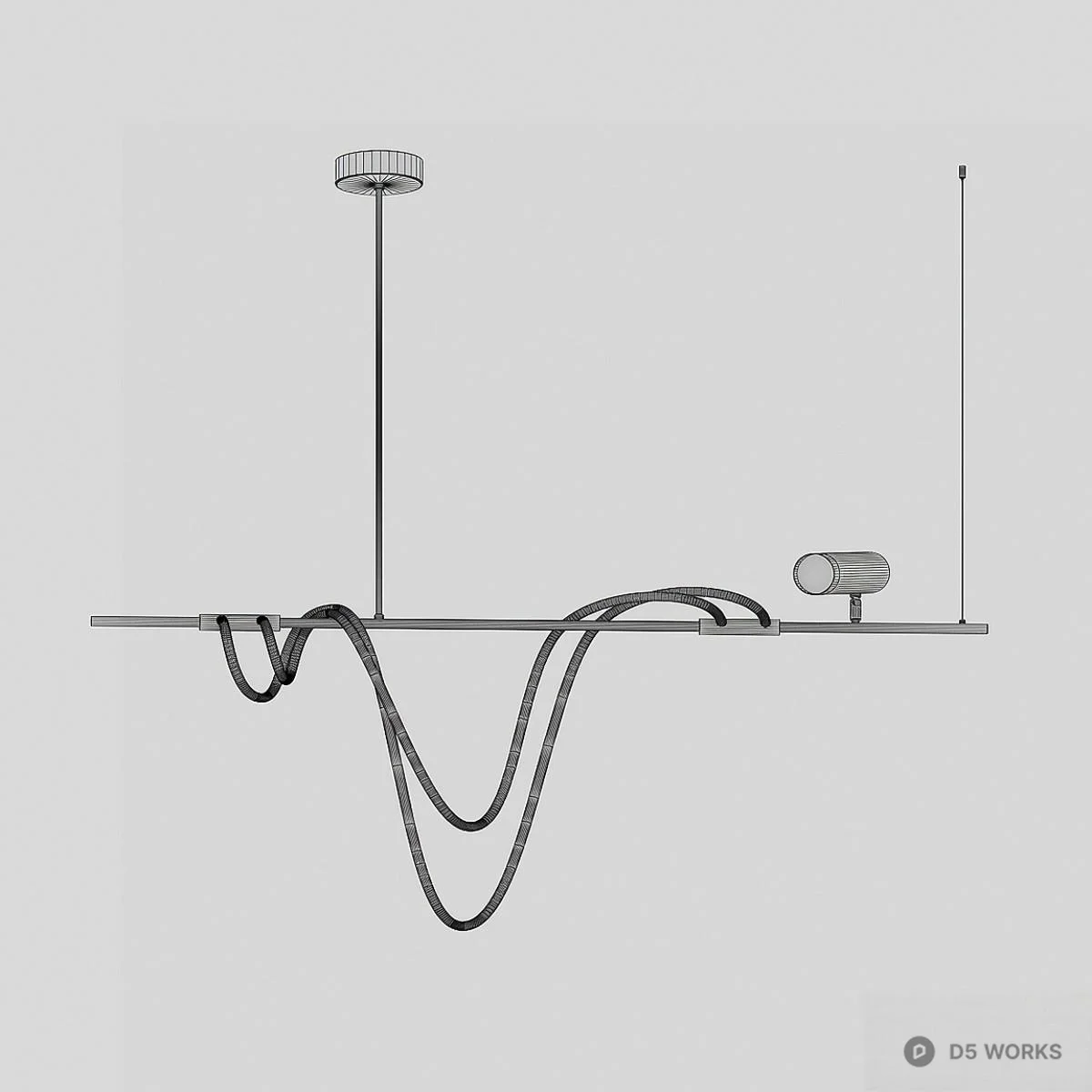 Minimalist Linear Pendant Light With Textile Cable 3d model thumbnail 2