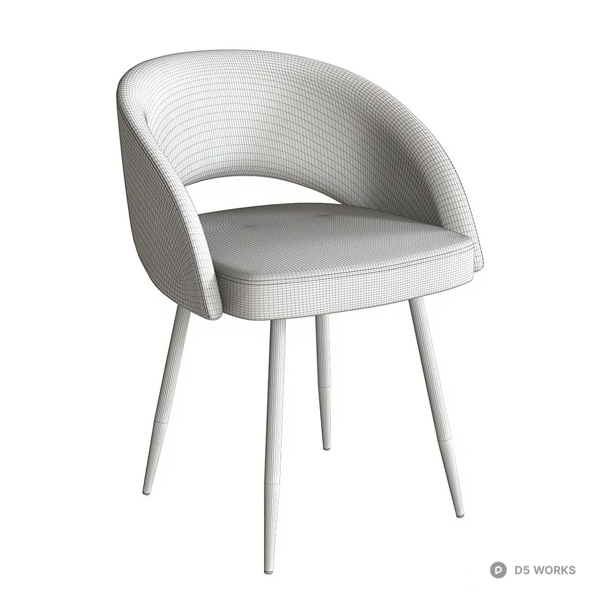 Mid-Century Modern Velvet Dining Chair 3d model thumbnail 5