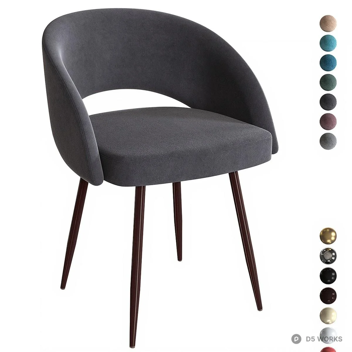 Mid-Century Modern Velvet Dining Chair 3d model - Image 1