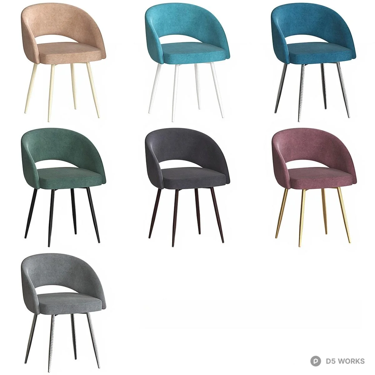 Mid-Century Modern Velvet Dining Chair 3d model thumbnail 2