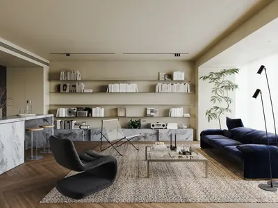 Modern Open Plan Living Dining Space 3d model
