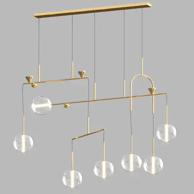 Minimalist Gold Linear Pendant Light With Glass Spheres 3d model