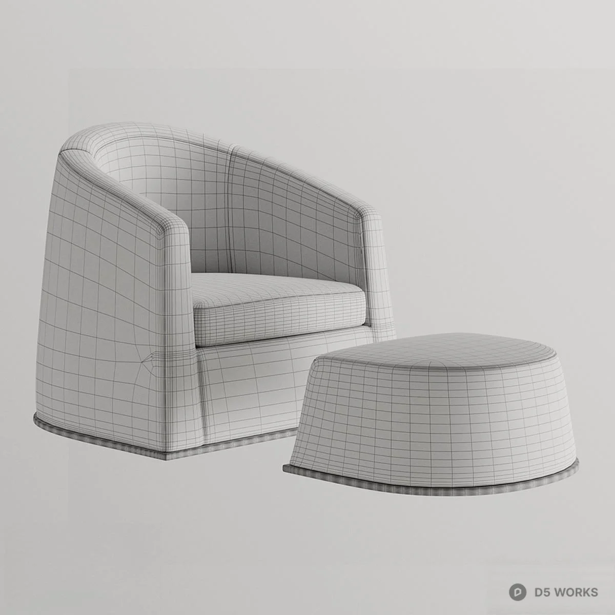 Textured Fabric Armchair With Ottoman 3d model thumbnail 2