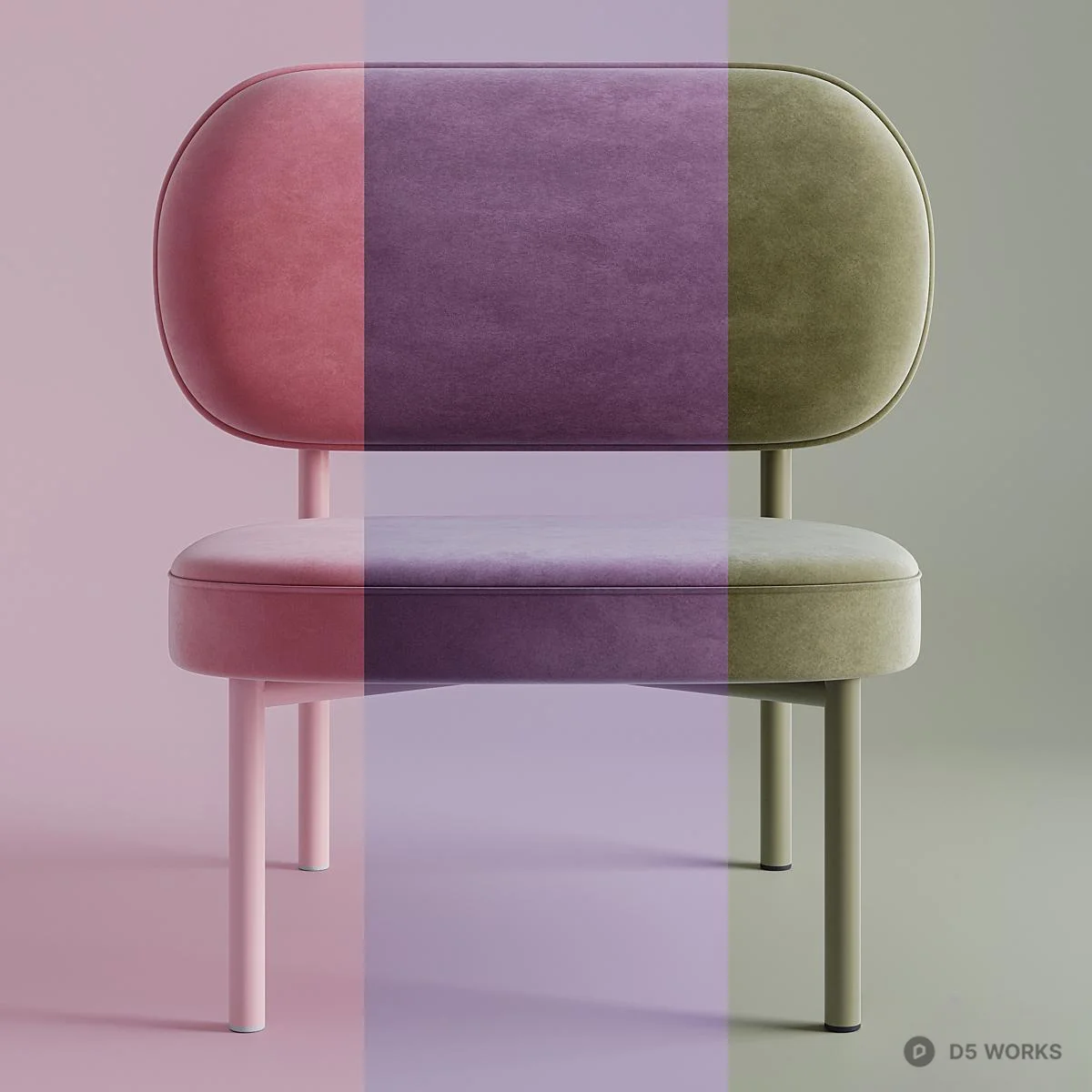 Olive Velvet Upholstered Lounge Chair 3d model thumbnail 5