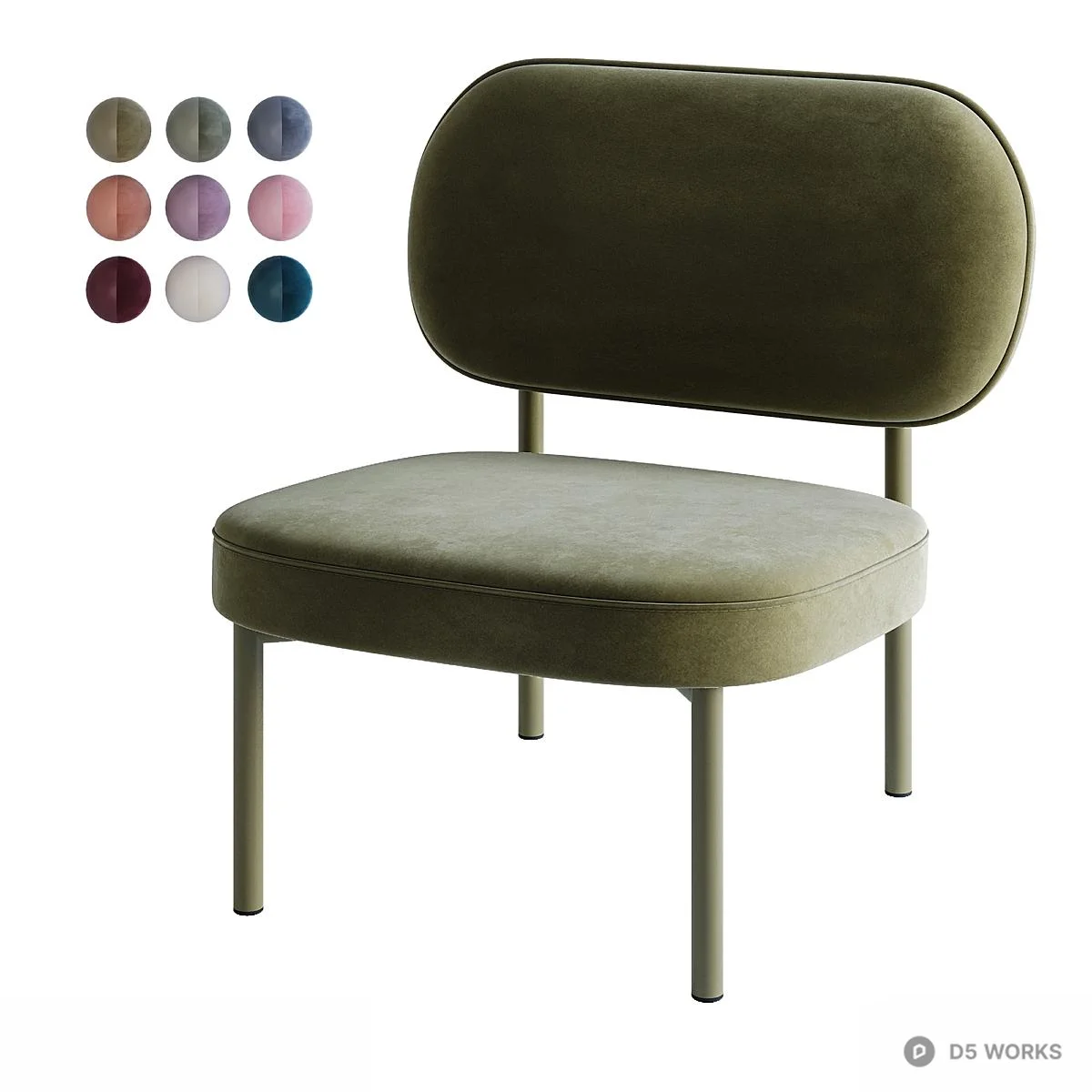 Olive Velvet Upholstered Lounge Chair 3d model - Image 1