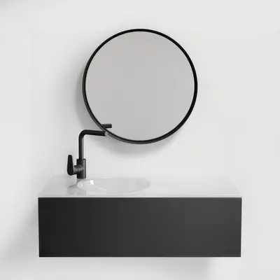 Minimalist Wall Mounted Vanity With Round Mirror 3d model