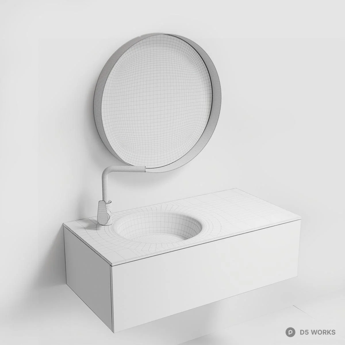 Minimalist Wall Mounted Vanity With Round Mirror 3d model thumbnail 3
